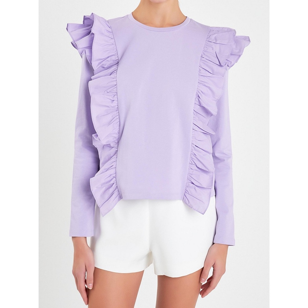 NWT size L English Factory ruffle top in lilac.